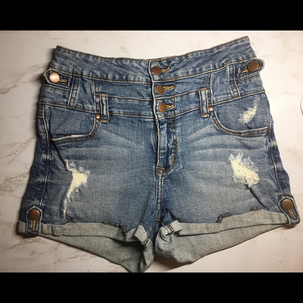 Windsor Jean Shorts Buttons Zipper Light Blue Rip